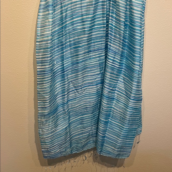 Cost Plus World Market Accessories - Silk Blend Blue Striped Scarf/Wrap